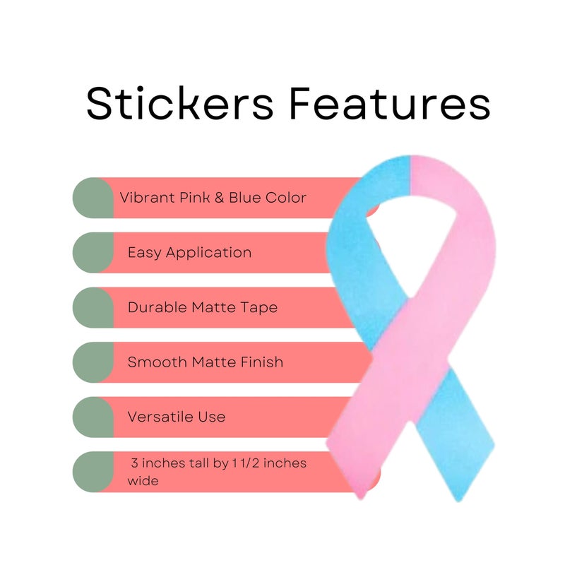 Fundraising For A Cause 250 Pink & Blue Ribbon Stickers for Birth Defects Awareness, SIDS Awareness, Male Breast Cancer, Infant Loss, Fundraising & Gift Giving - - Image 4